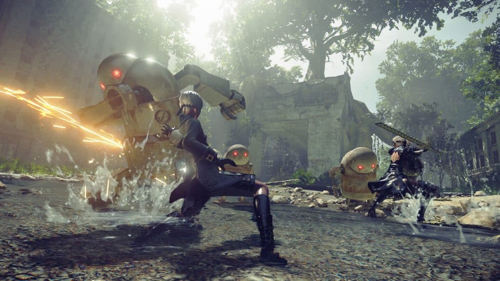 Nier Automata battle scene